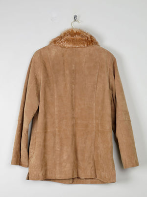 Women's Vintage Tan Suede Jacket With Furry Collar M - The Harlequin