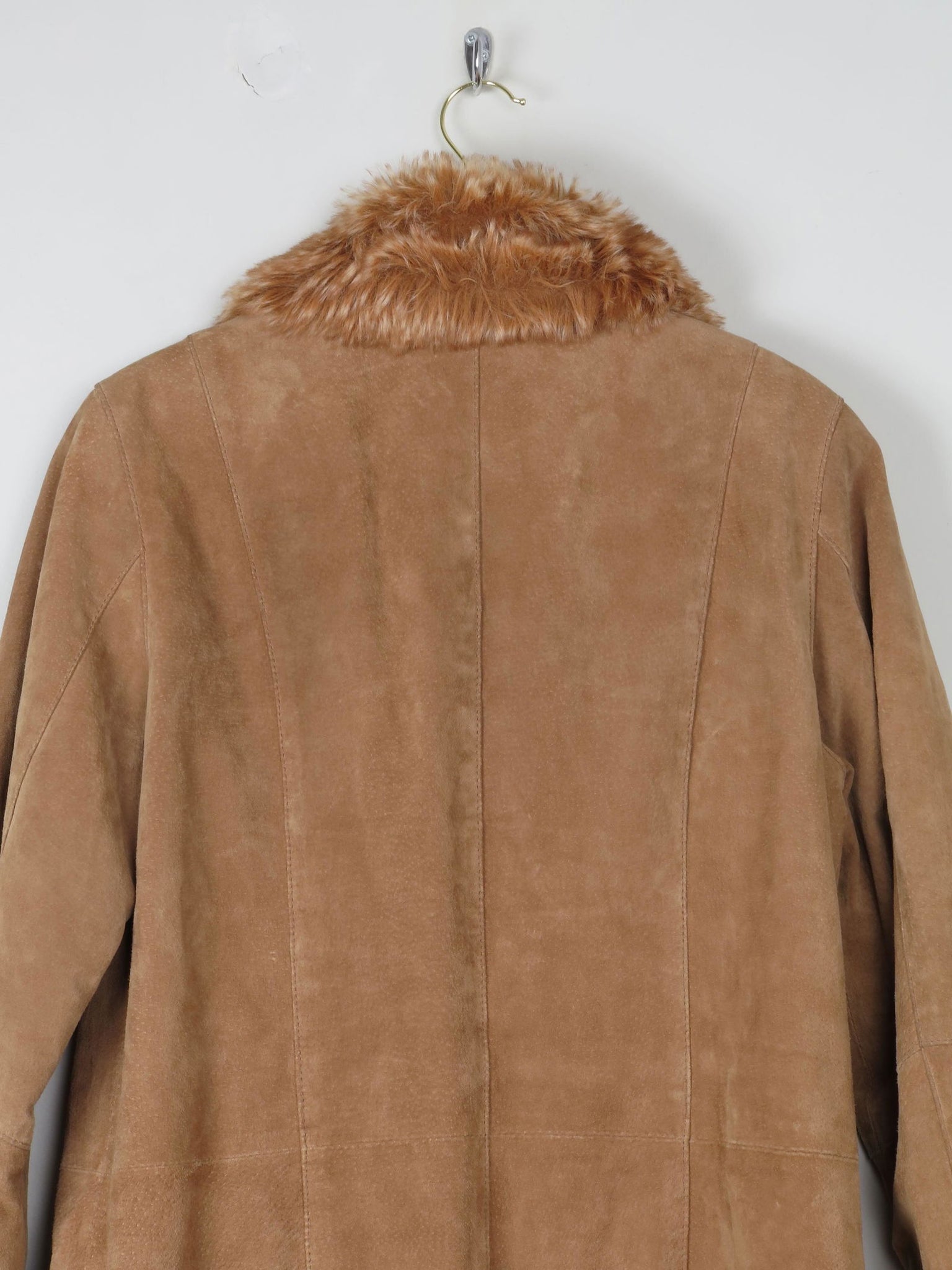 Women's Vintage Tan Suede Jacket With Furry Collar M - The Harlequin