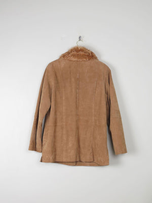 Women's Vintage Tan Suede Jacket With Furry Collar M - The Harlequin
