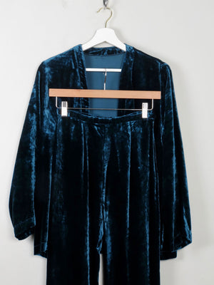 Women's Vintage Velvet Suit Petrol Blue XS/S - The Harlequin