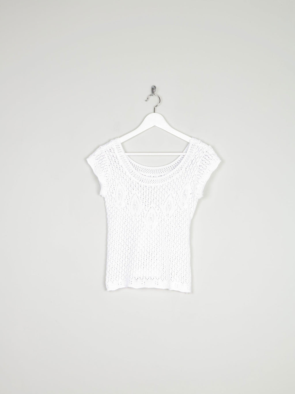 Women’s Vintage White Crochet 1970s Fitted Top S - The Harlequin