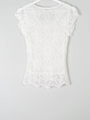 Women's Vintage White Crochet V-Neck Top S - The Harlequin