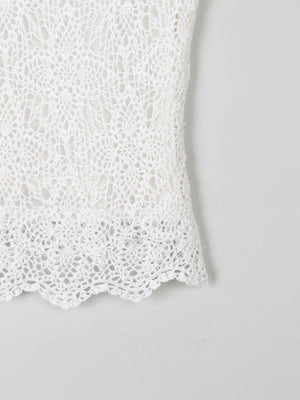 Women's Vintage White Crochet V-Neck Top S - The Harlequin