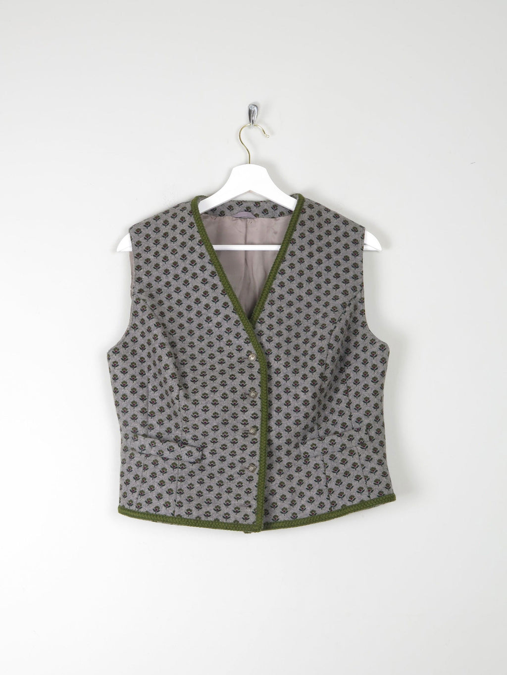 Women's Vintage Wool Floral  Monogram Tailored Waistcoat M/L 42" - The Harlequin