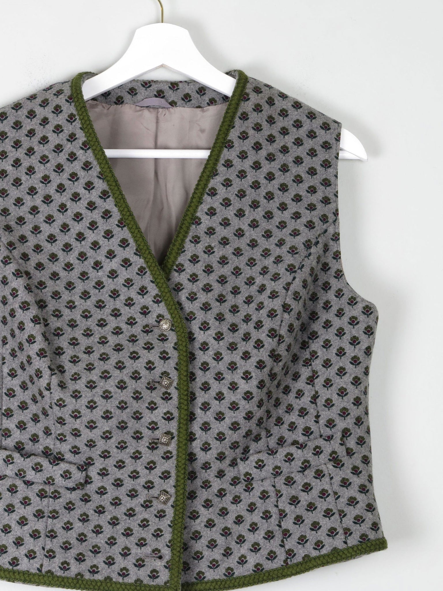 Women's Vintage Wool Floral  Monogram Tailored Waistcoat M/L 42" - The Harlequin
