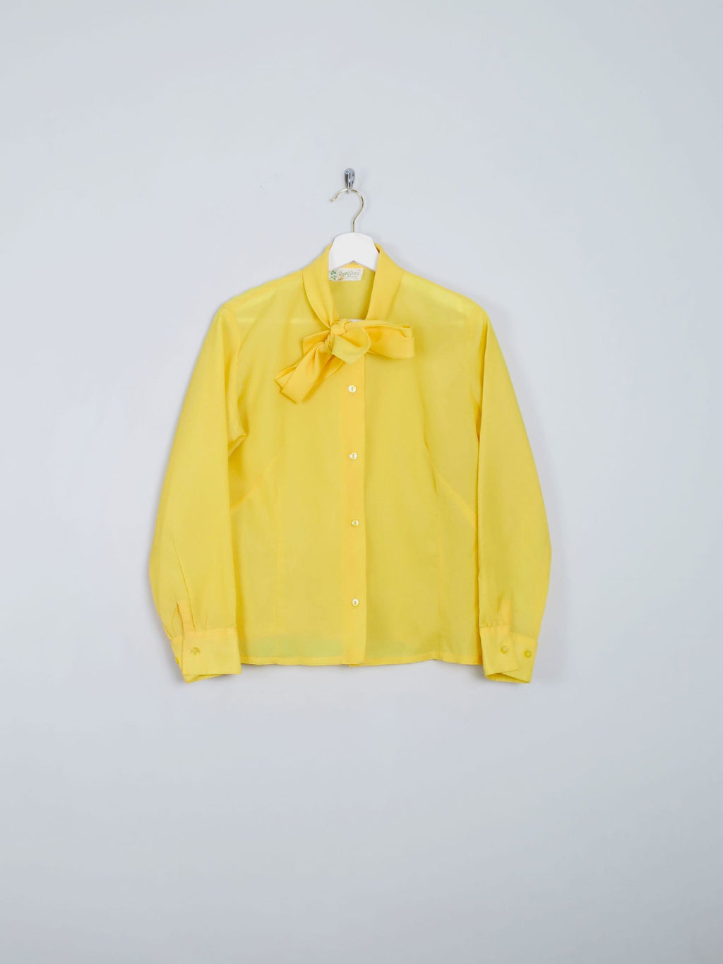 Women's Vintage Yellow Tie Neck Blouse M - The Harlequin