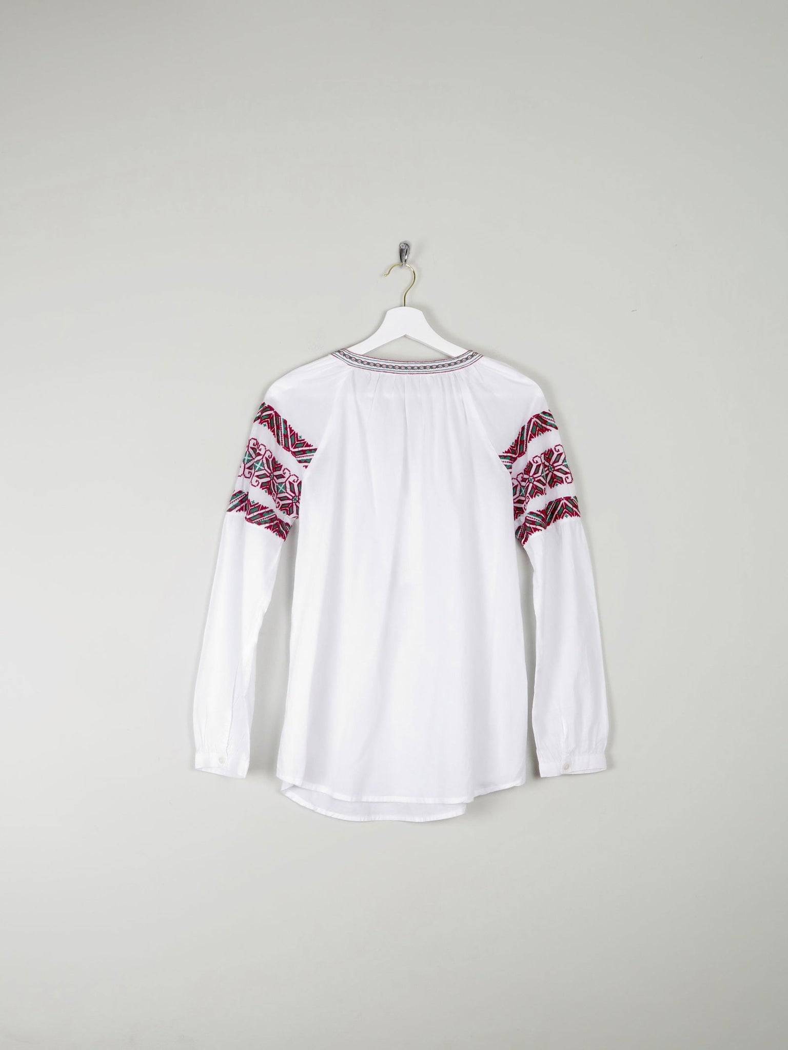 Women's White Peasant Blouse With Embroidery & Tassels S/M - The Harlequin
