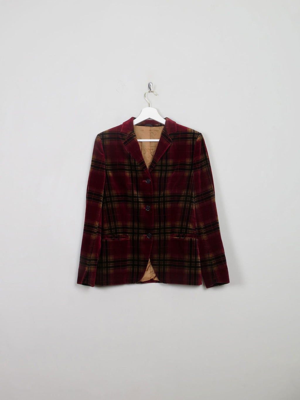 Women's Wine Vintage Check Velvet Jacket XS - The Harlequin