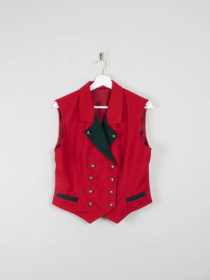 Womens Red Vintage Austrian Waistcoat M - The Harlequin