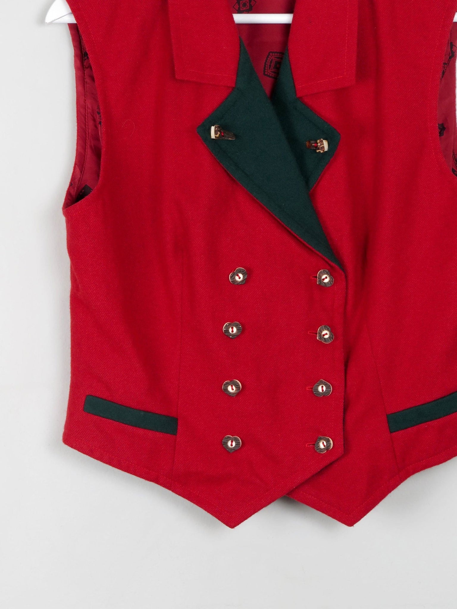 Womens Red Vintage Austrian Waistcoat M - The Harlequin