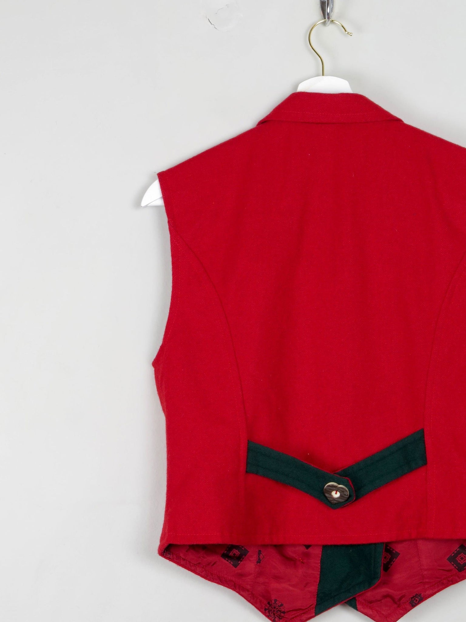 Womens Red Vintage Austrian Waistcoat M - The Harlequin