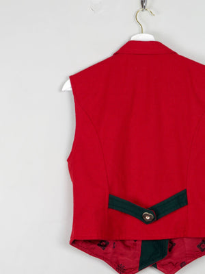 Womens Red Vintage Austrian Waistcoat M - The Harlequin