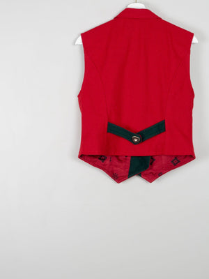 Womens Red Vintage Austrian Waistcoat M - The Harlequin