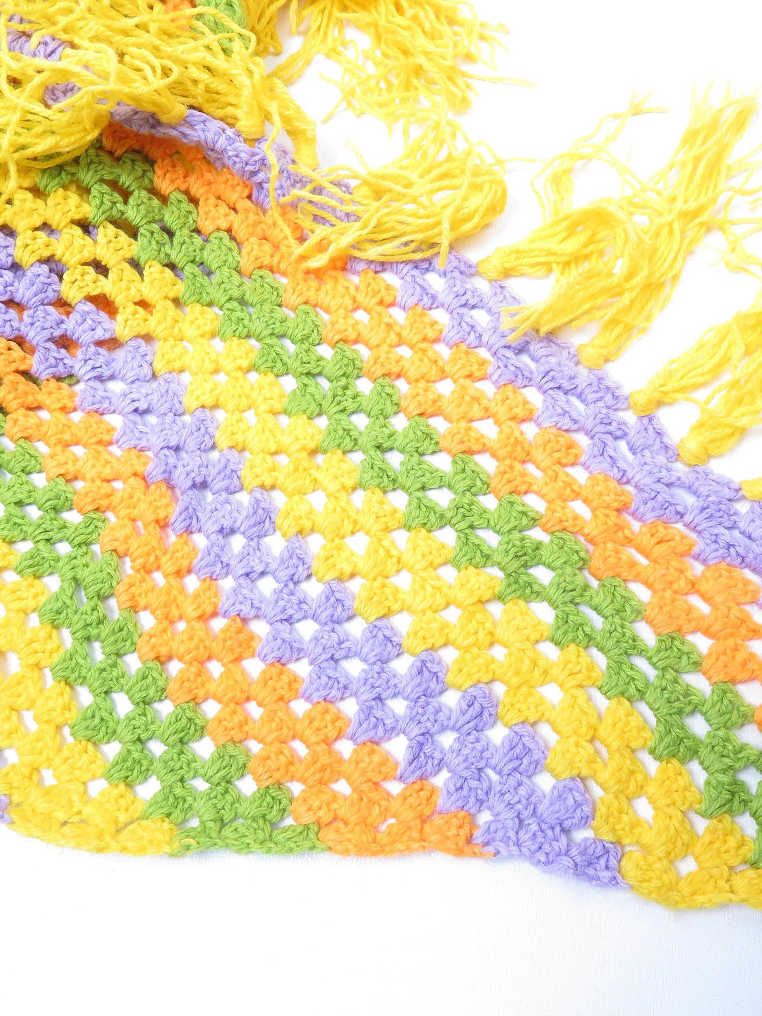 Yellow/Purple/orange Hand Crochet Scarf/Shawl - The Harlequin