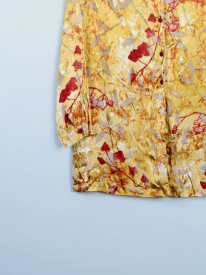 Yellow & Mustard Devore Printed Long Sleeved Vintage Blouse L/XL - The Harlequin