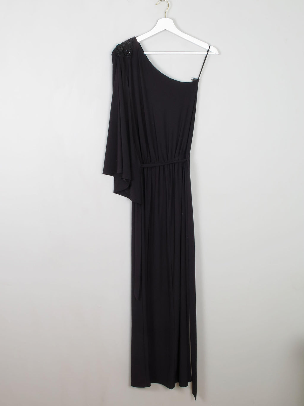 Black Vintage Style One Shoulder Full Length Dress S/M - The Harlequin