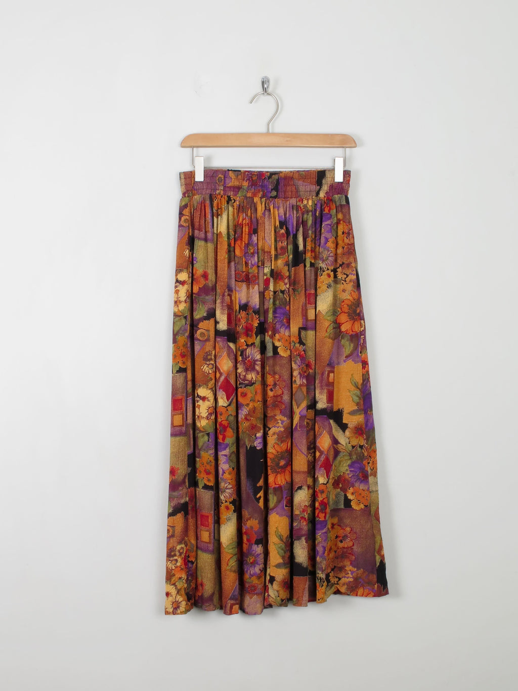Colourful Vintage Midi Skirt With Elastic Waist S/M - The Harlequin