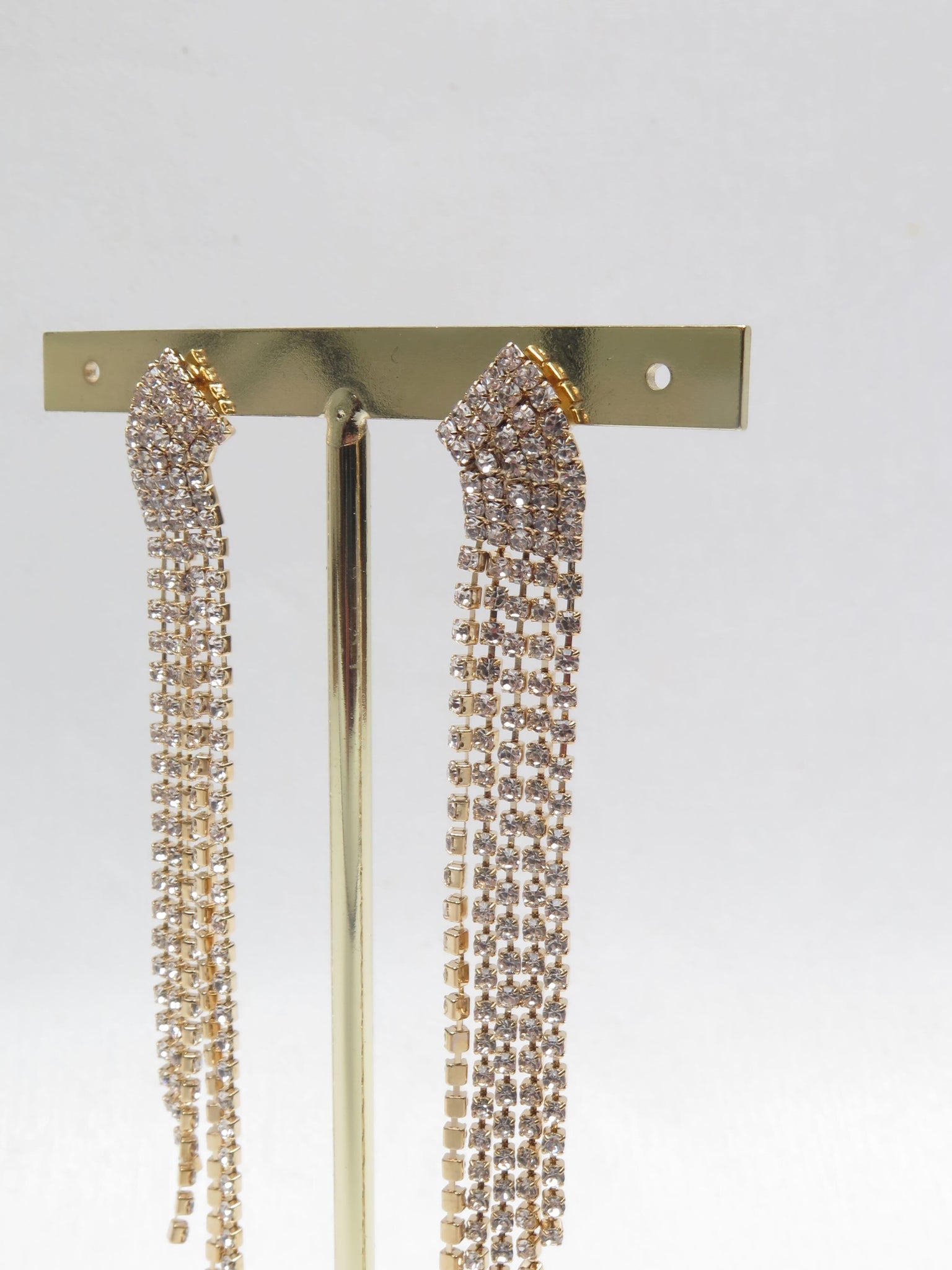 Diamante & Gold Metal Long Earrings New - The Harlequin