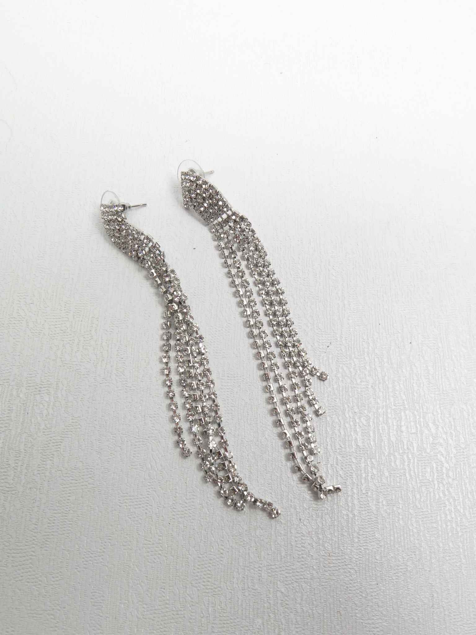 Diamanté & Silver Metal Long Earrings - The Harlequin