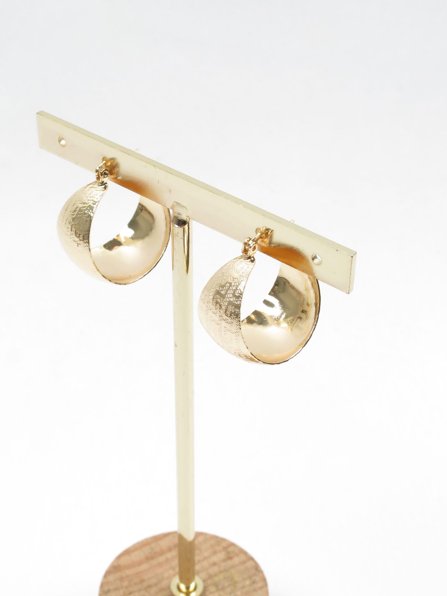 Gold Plated Wide Hoop Earrings With Greek Key Monogram - The Harlequin