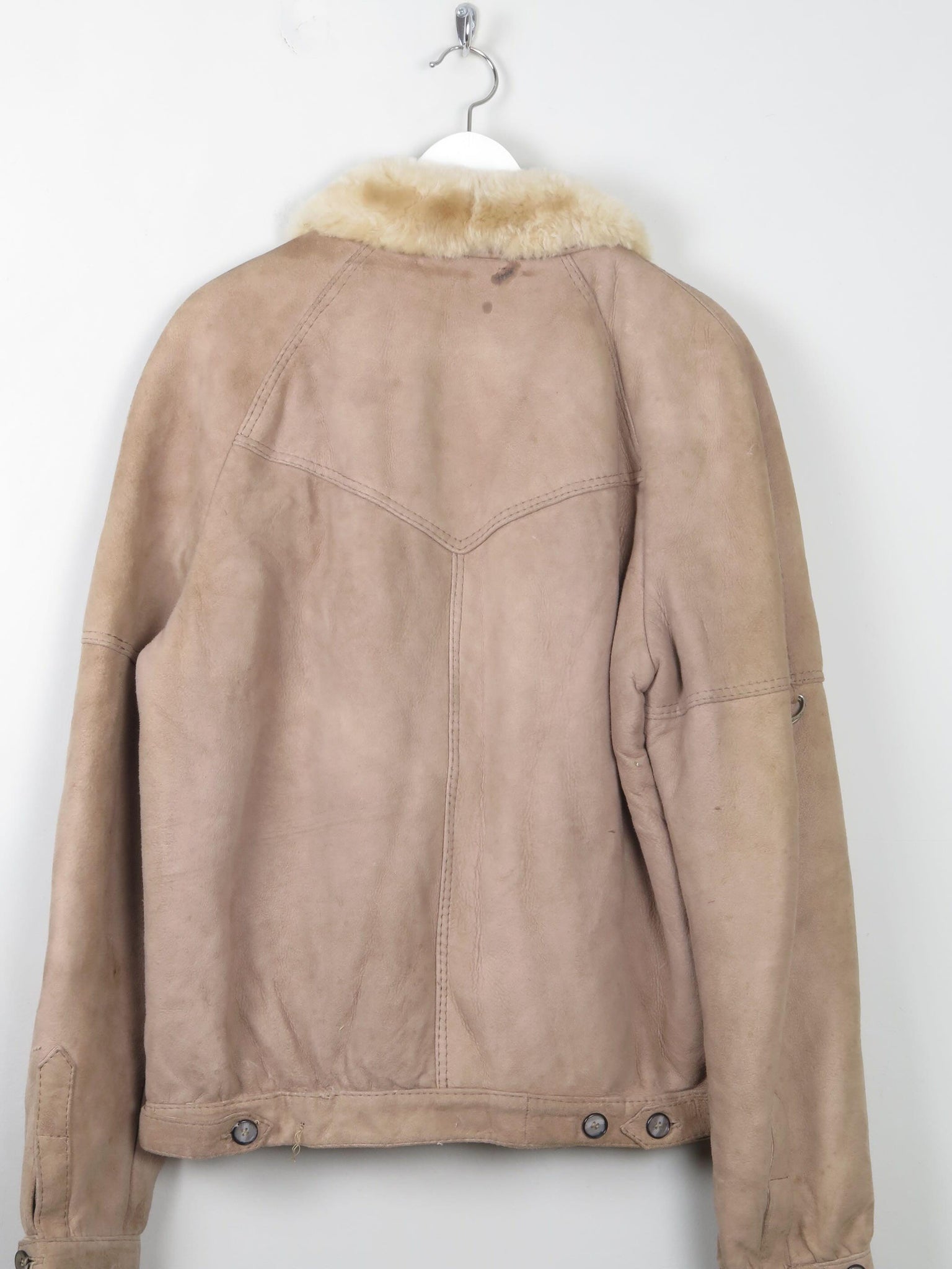 Men's Beige Vintage Sheepskin Zip Jacket M - The Harlequin