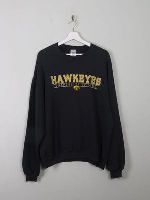 Men's Black Vintage Sweatshirt With Haweyes University Of Iowa Logo L - The Harlequin