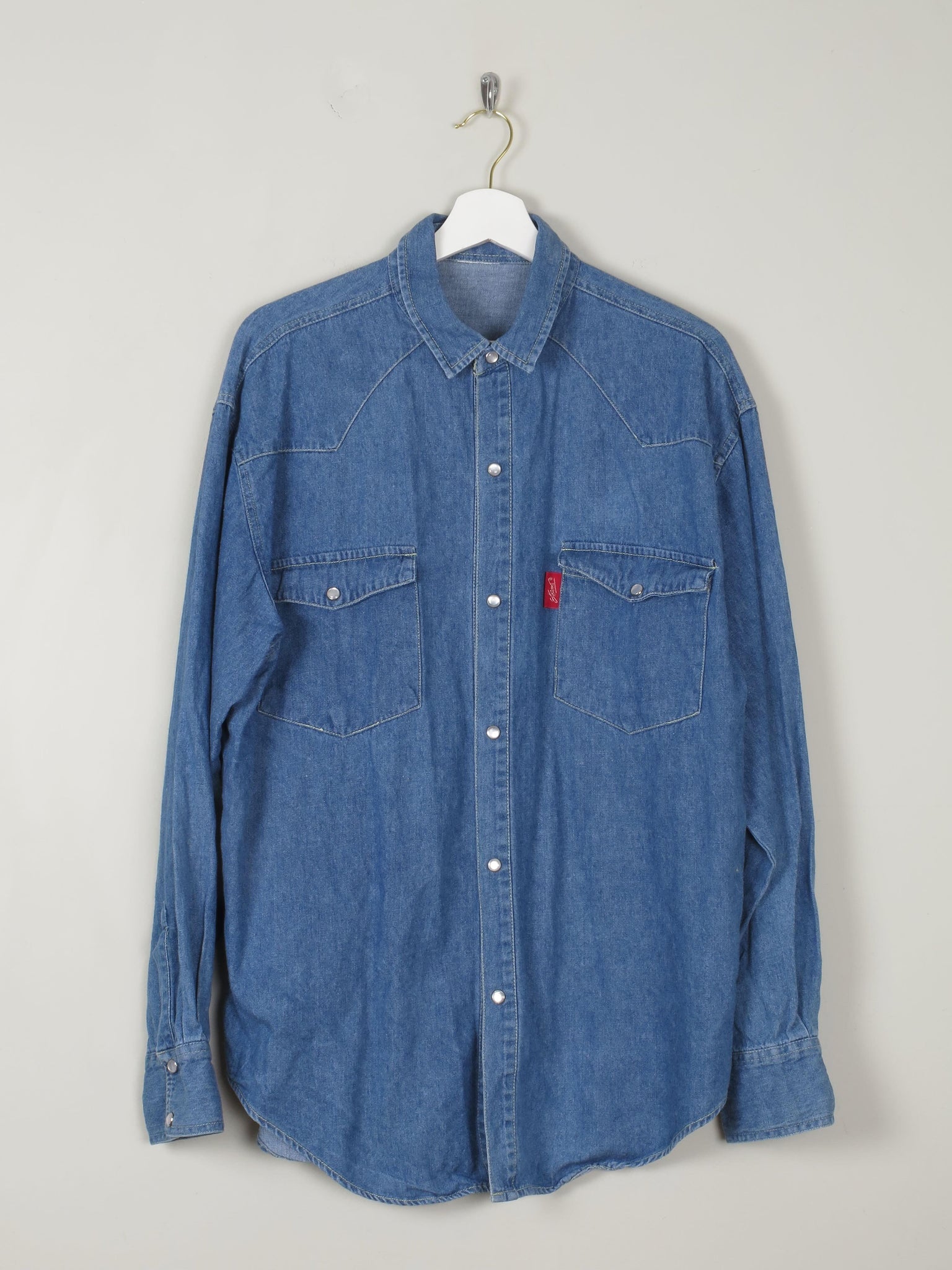 Men's Blue Vintage Denim Shirt L - The Harlequin