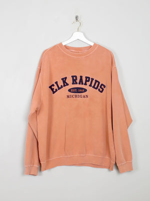 Men's Coral Vintage Sweatshirt Elk Rapids Michigan L - The Harlequin