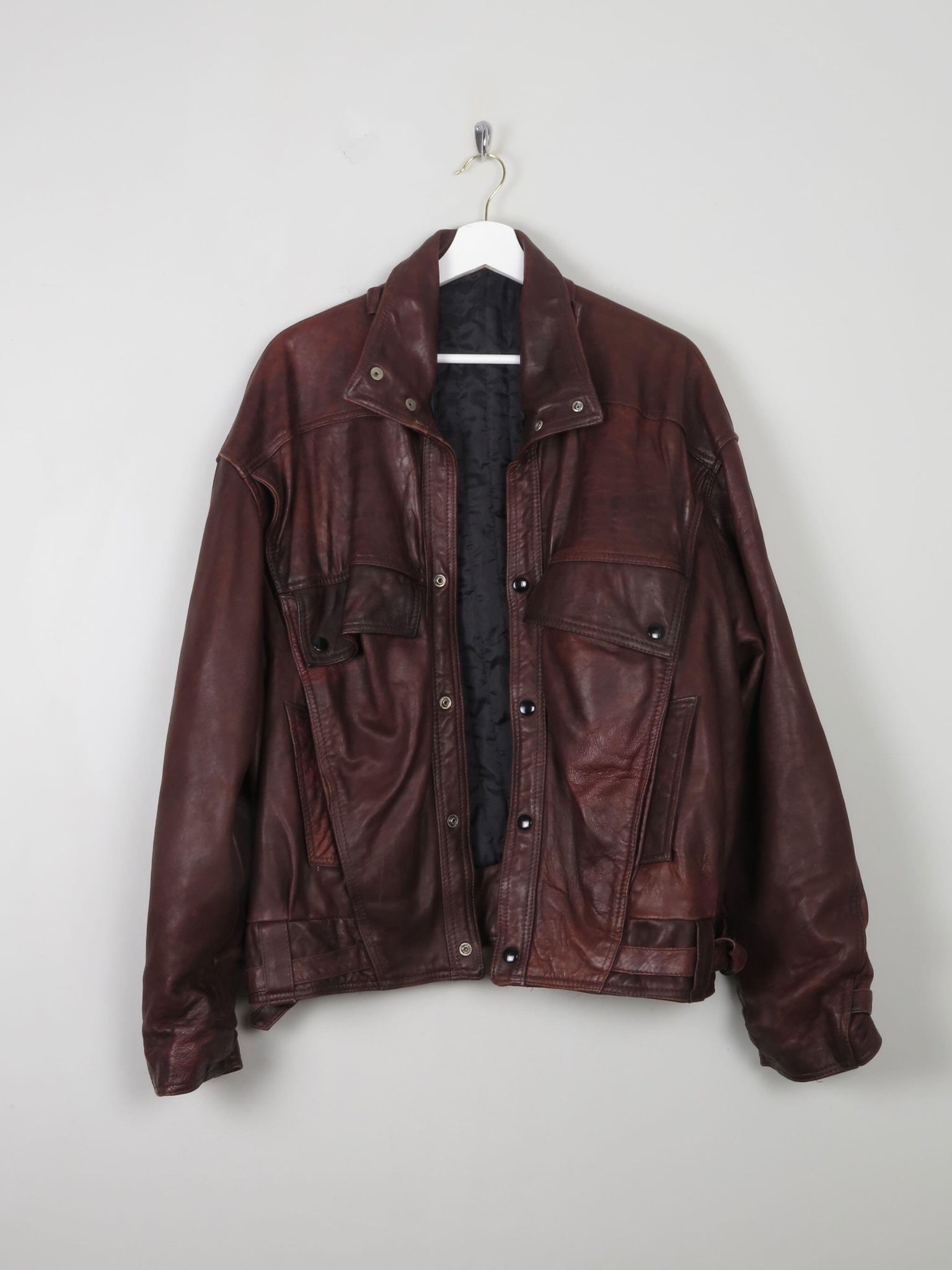 Men's Dark Brown Vintage Leather Bomber Jacket S/M - The Harlequin