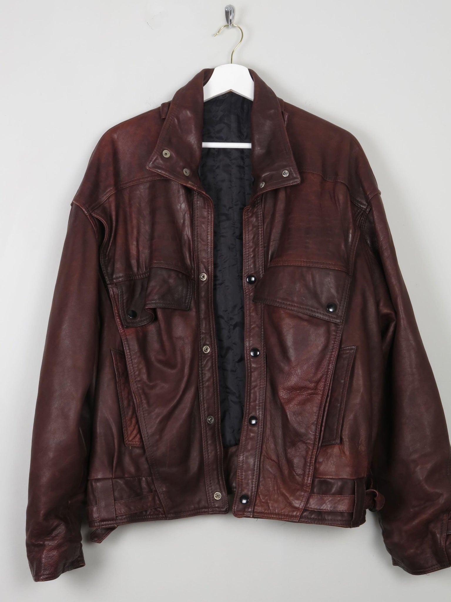 Men's Dark Brown Vintage Leather Bomber Jacket S/M - The Harlequin