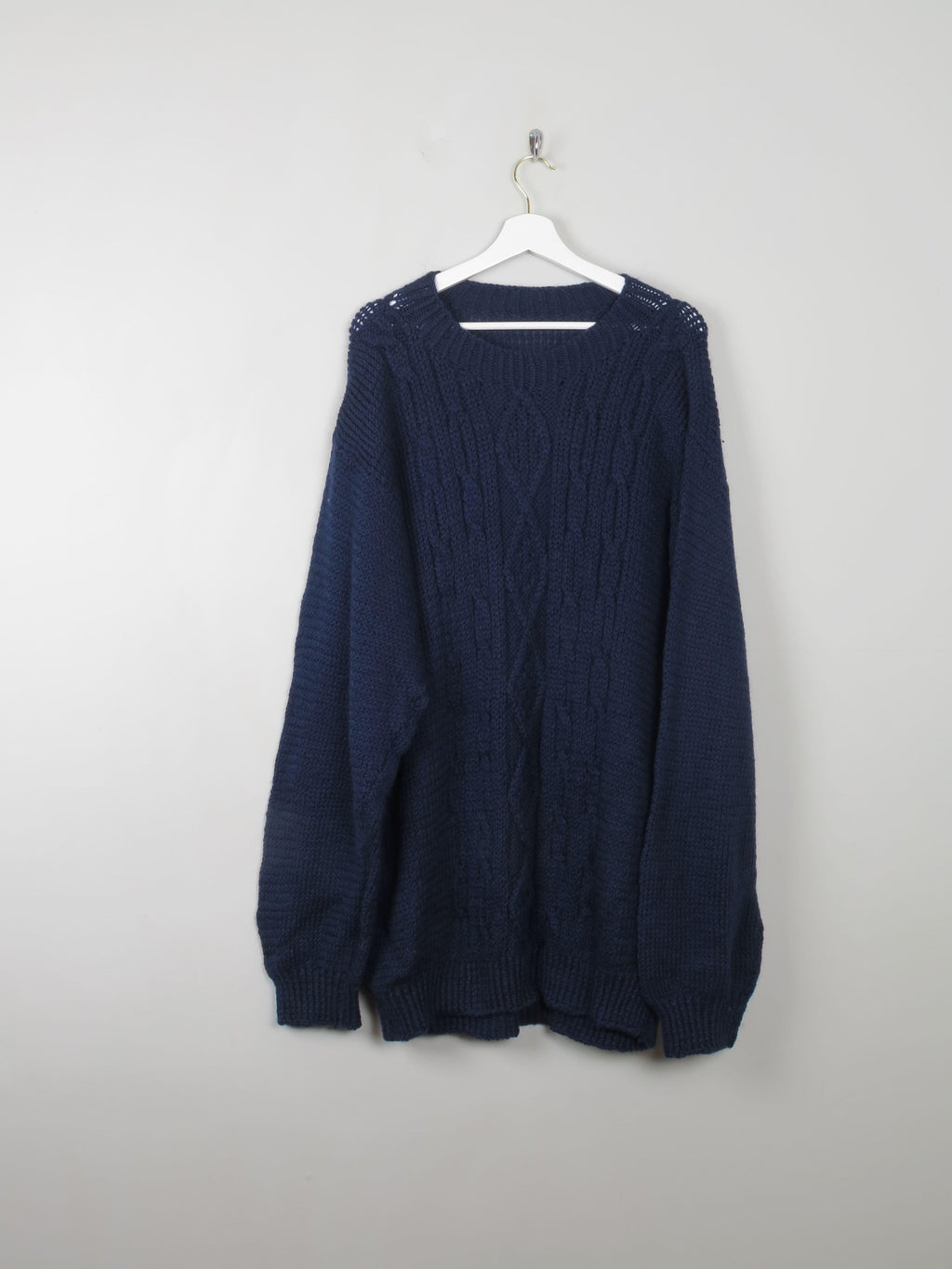 Men's Navy Vintage Jumper Hand-knit  XXL - The Harlequin