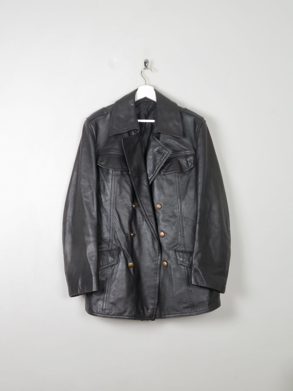 Men's Black Leather German Police Jacket - The Harlequin