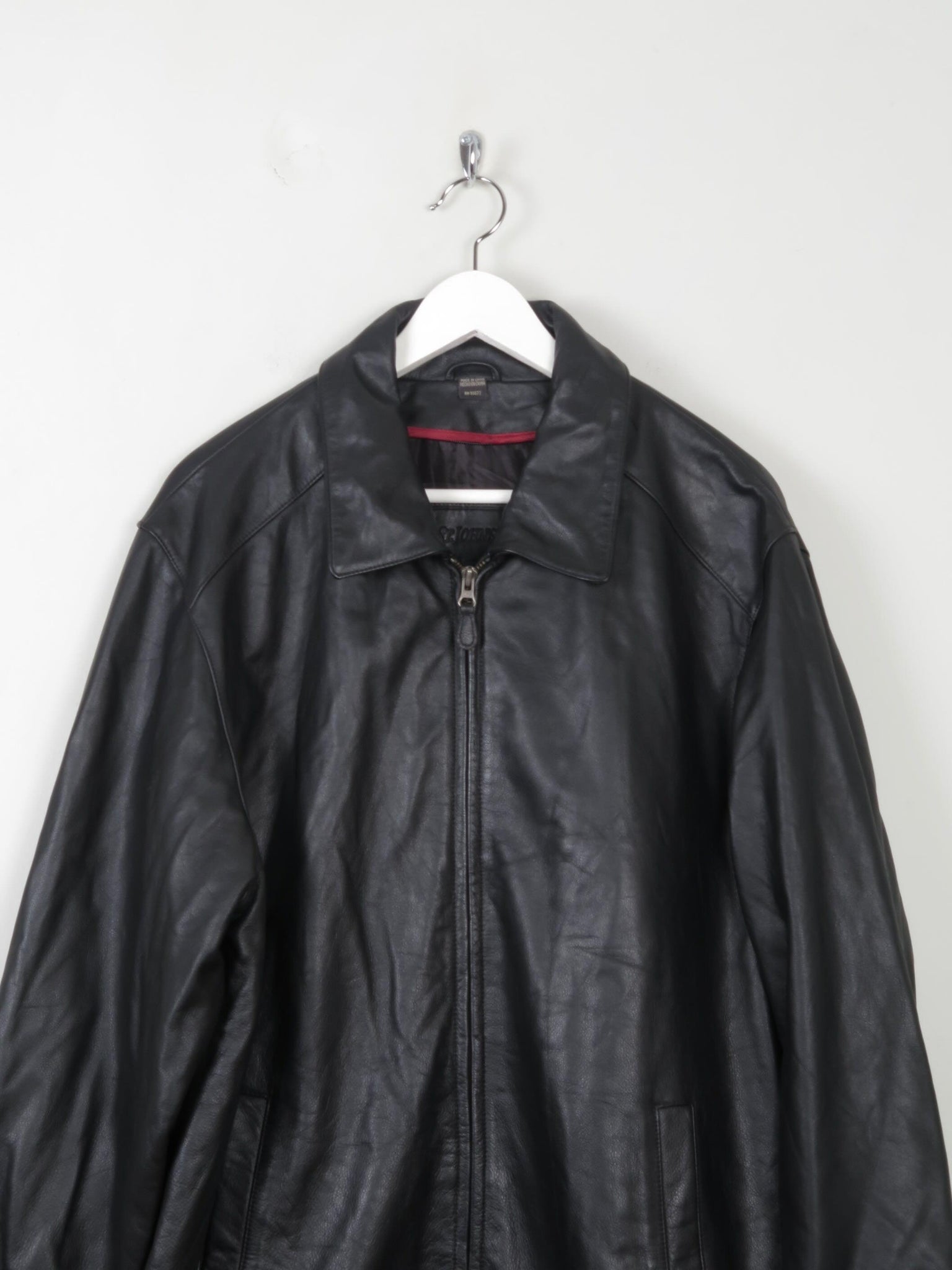 Men's Vintage Black Leather Jacket With Zip L/XL - The Harlequin