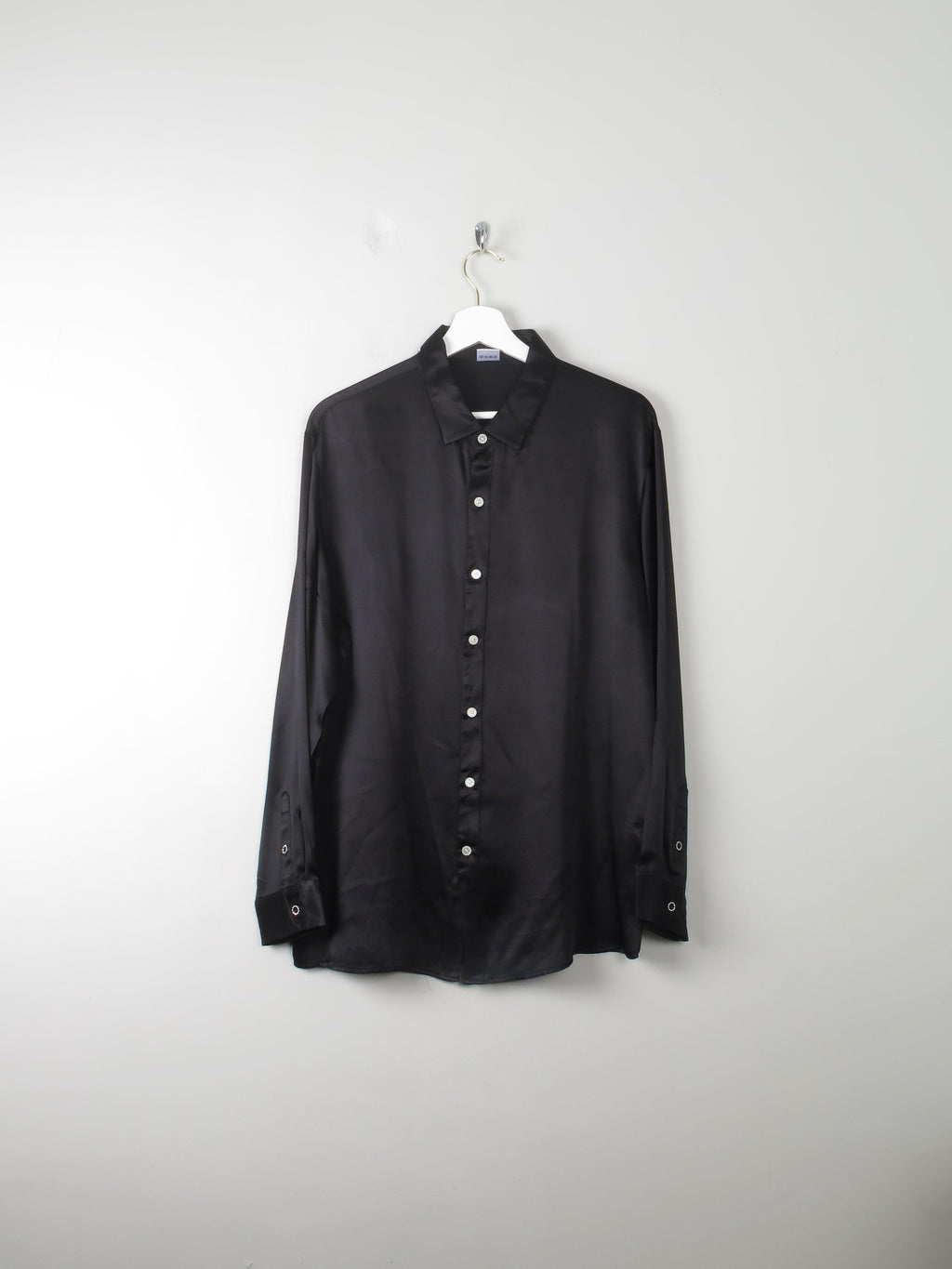 Men's Vintage Black Silk Shirt M - The Harlequin