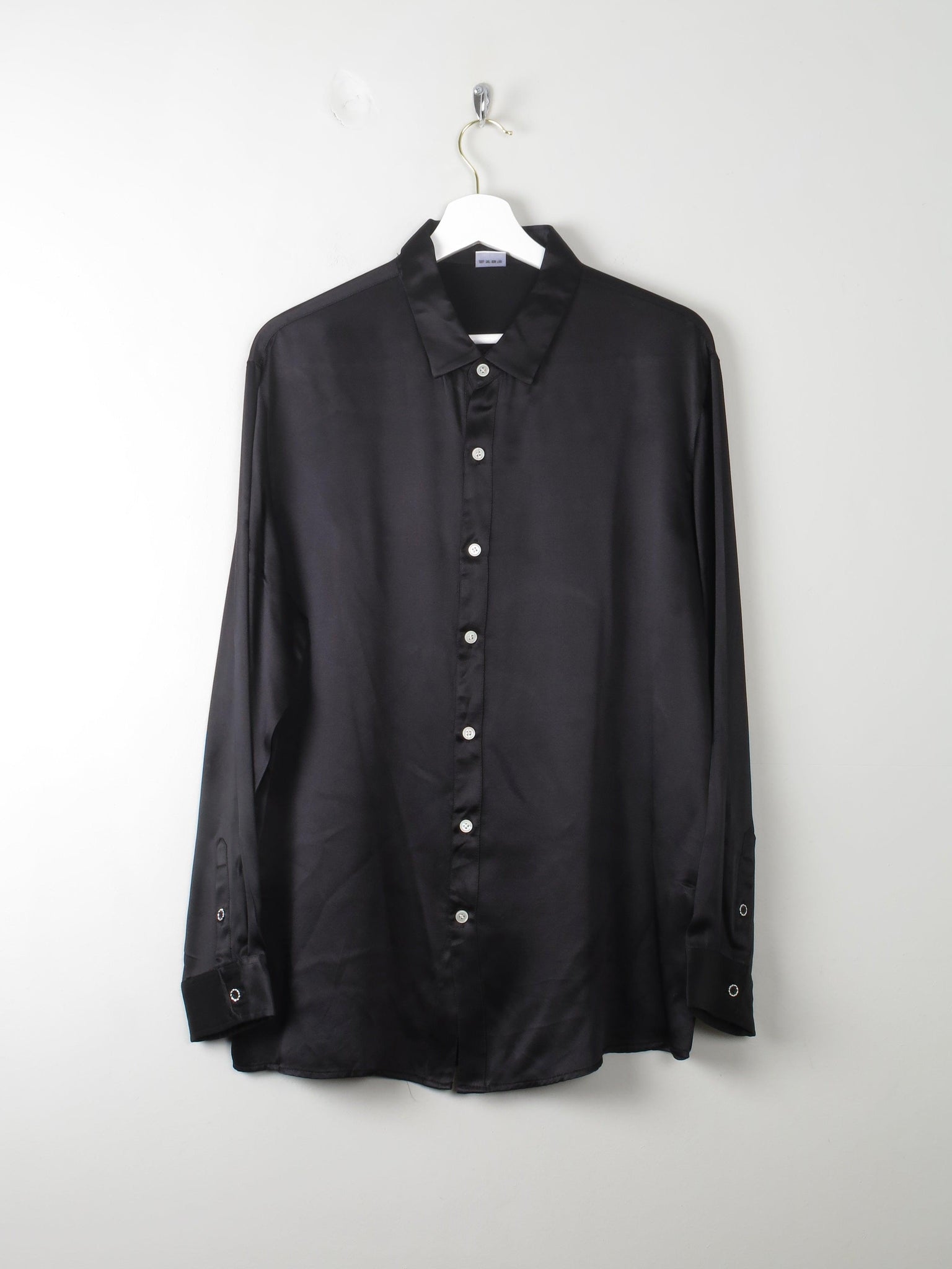 Men's Vintage Black Silk Shirt M - The Harlequin