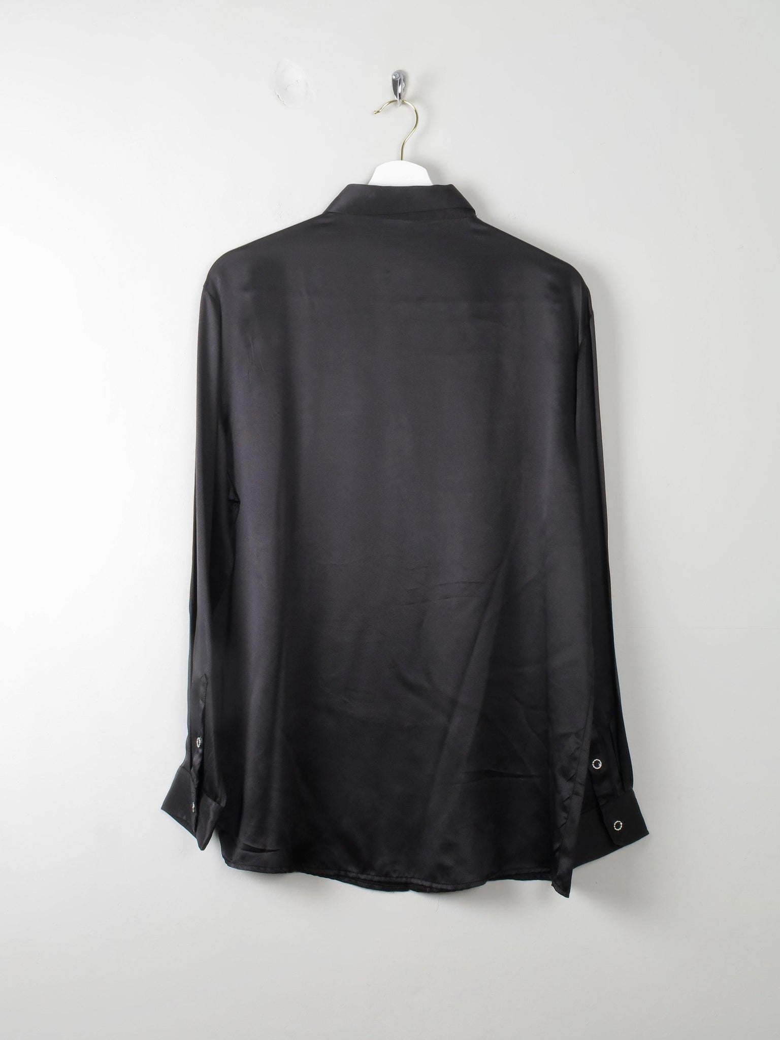 Men's Vintage Black Silk Shirt M - The Harlequin