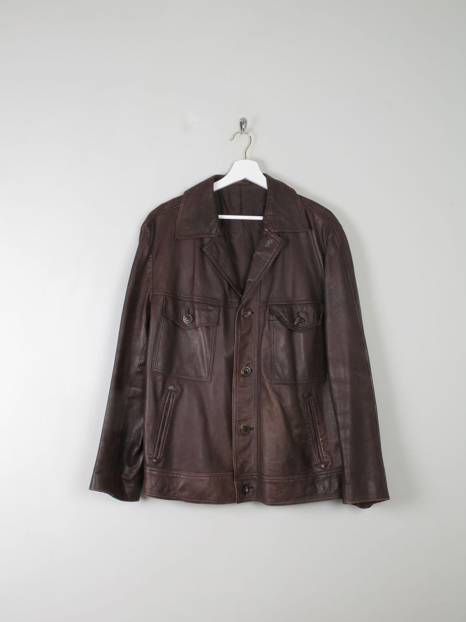 Men's Vintage Brown Leather Jacket L/XL - The Harlequin