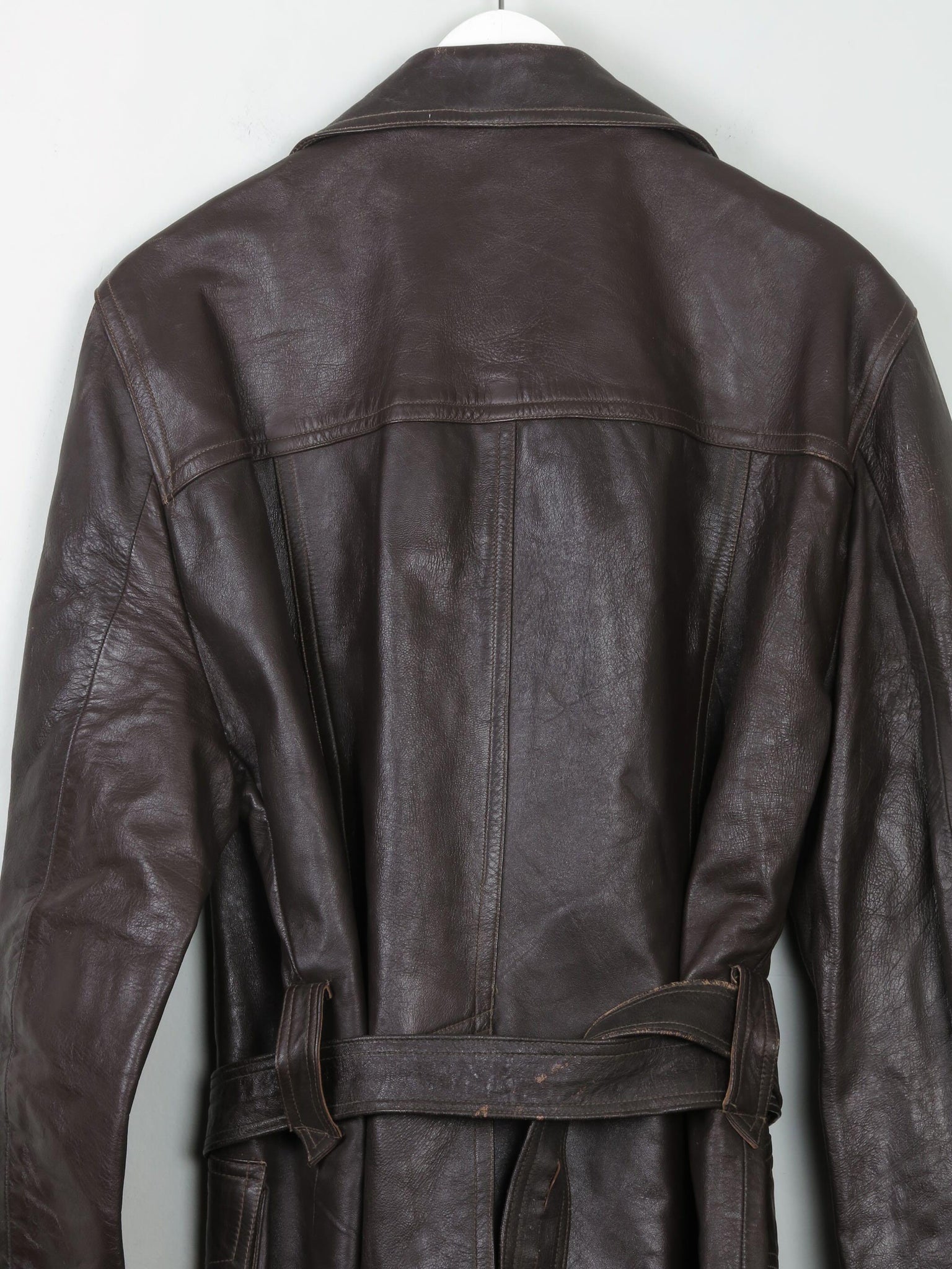 Men's Vintage Brown Leather Jacket With Belt M - The Harlequin