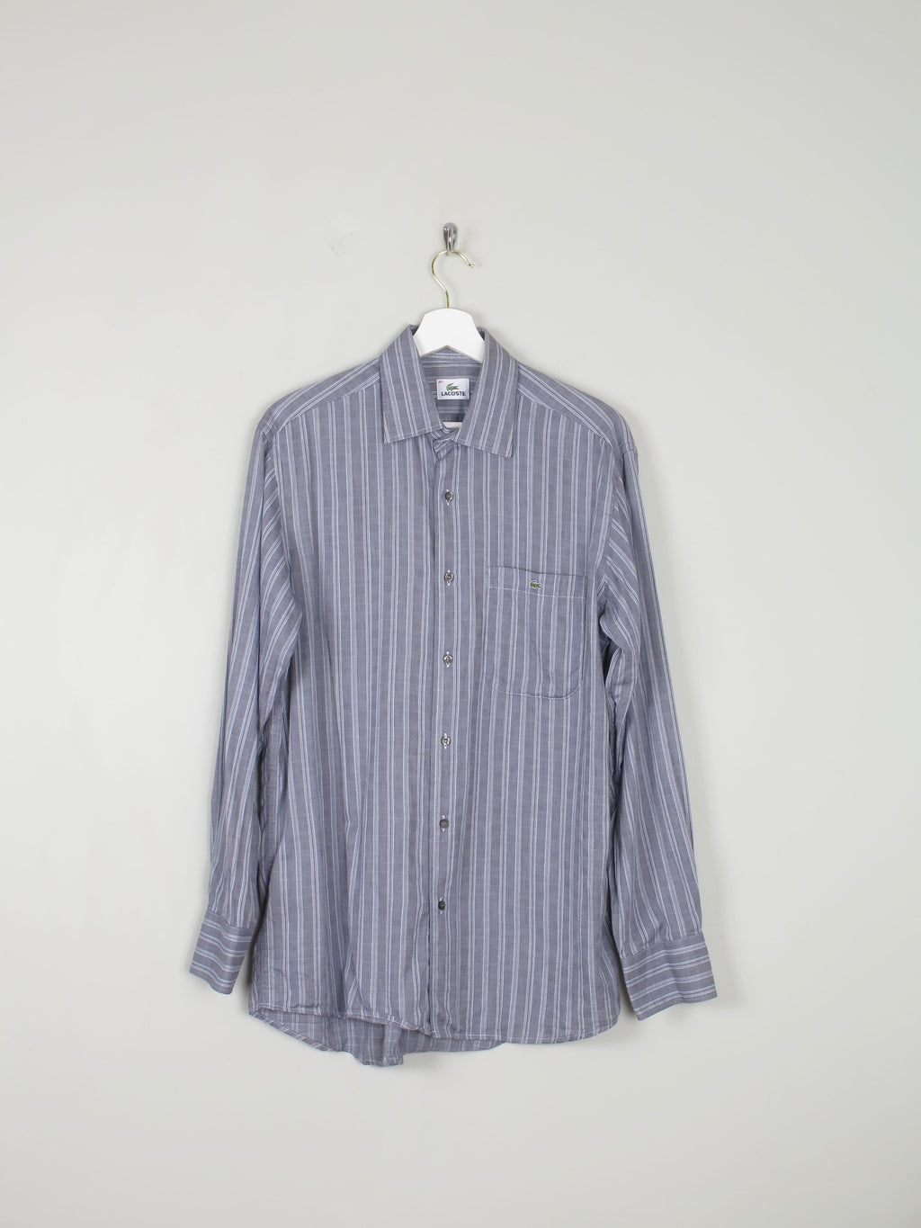 Men's Vintage Grey Striped Lacoste Shirt M - The Harlequin