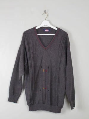 Men's Vintage Grey V- Neck Jumper Unworn L - The Harlequin