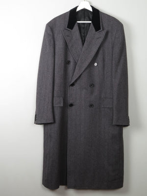 Men's Vintage Grey Wool Herringbone Louis Copeland Coat 46" L Length XL - The Harlequin