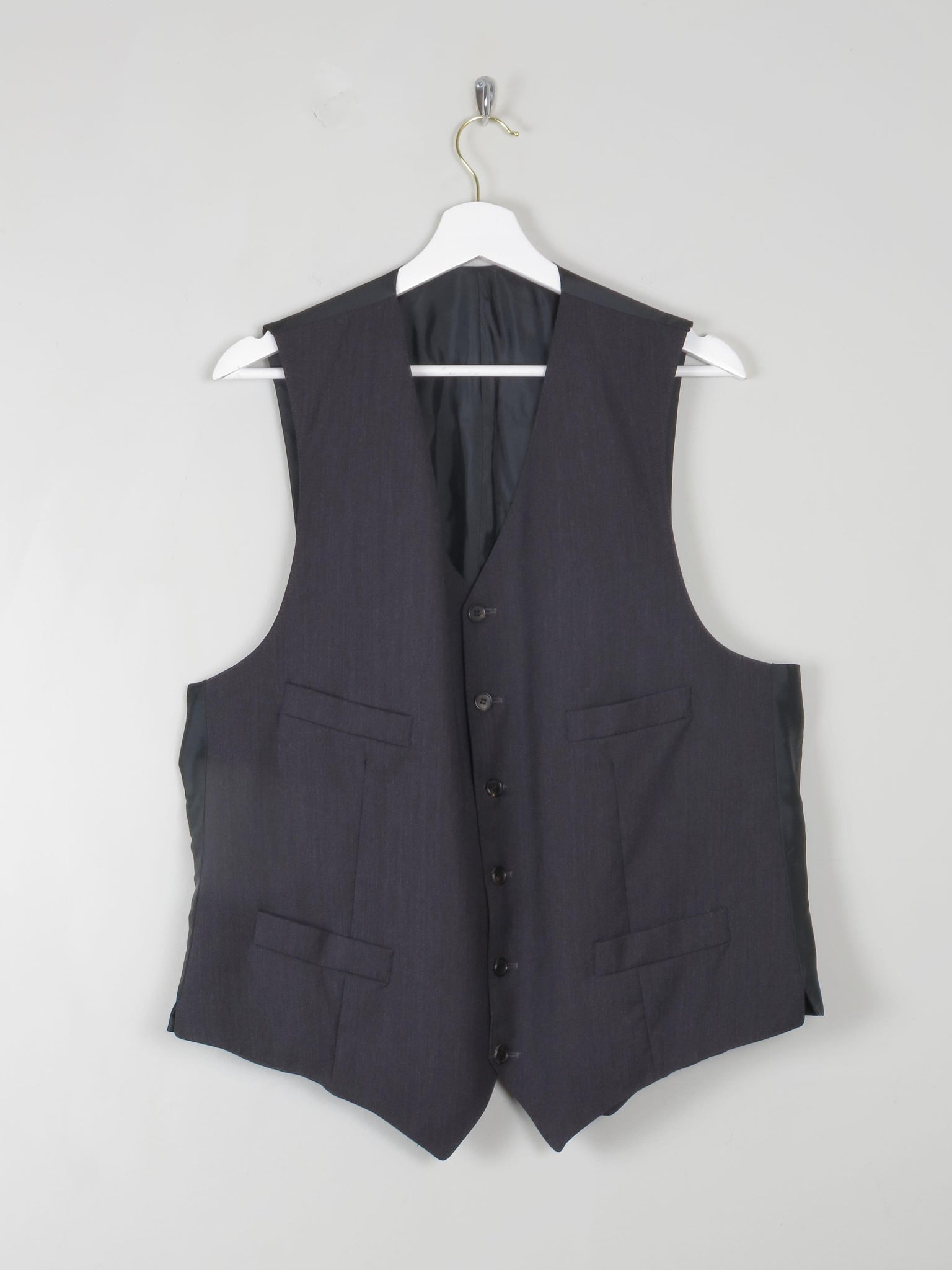 Men's Vintage Grey Wool Waistcoat L - The Harlequin