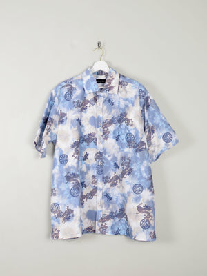 Men's Blue Vintage Hawaiian Dragon Shirt XL - The Harlequin