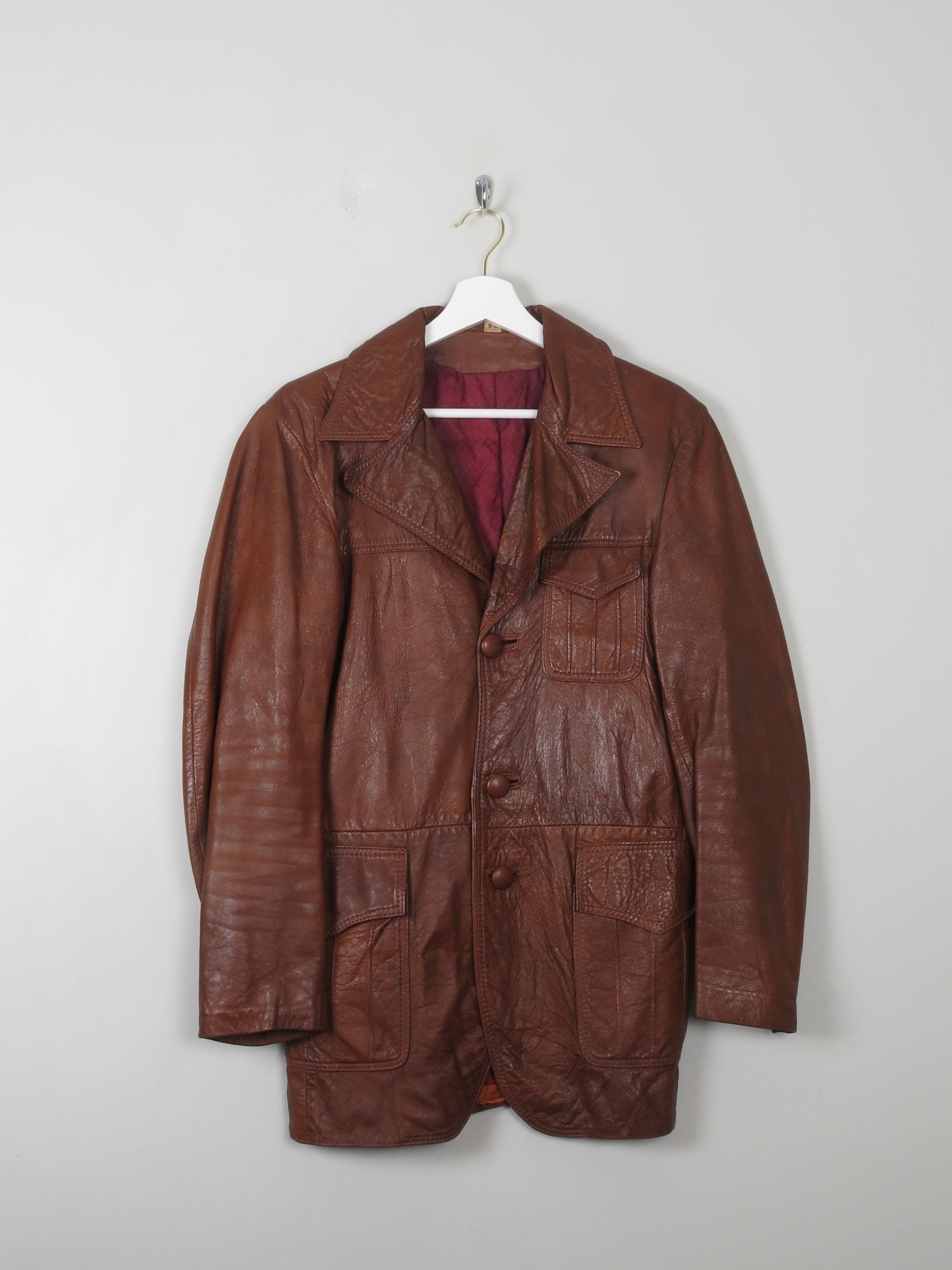 Men's Vintage Leather Jacket Rust S - The Harlequin