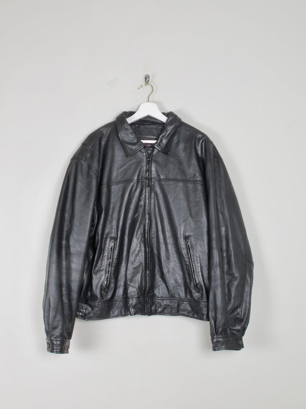 Men's Vintage Leather Jacket Zip Bomber XL - The Harlequin