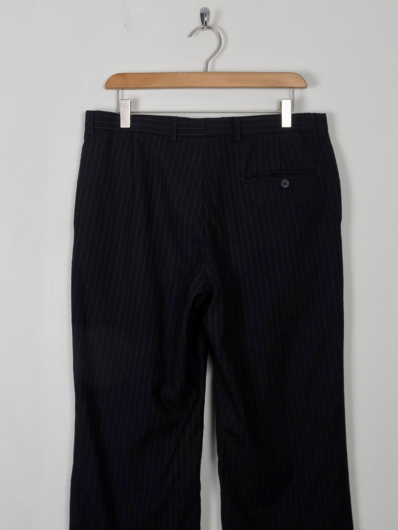 Men's Vintage Navy & White Pinstripe Wool Trousers 33"W 31" L - The Harlequin