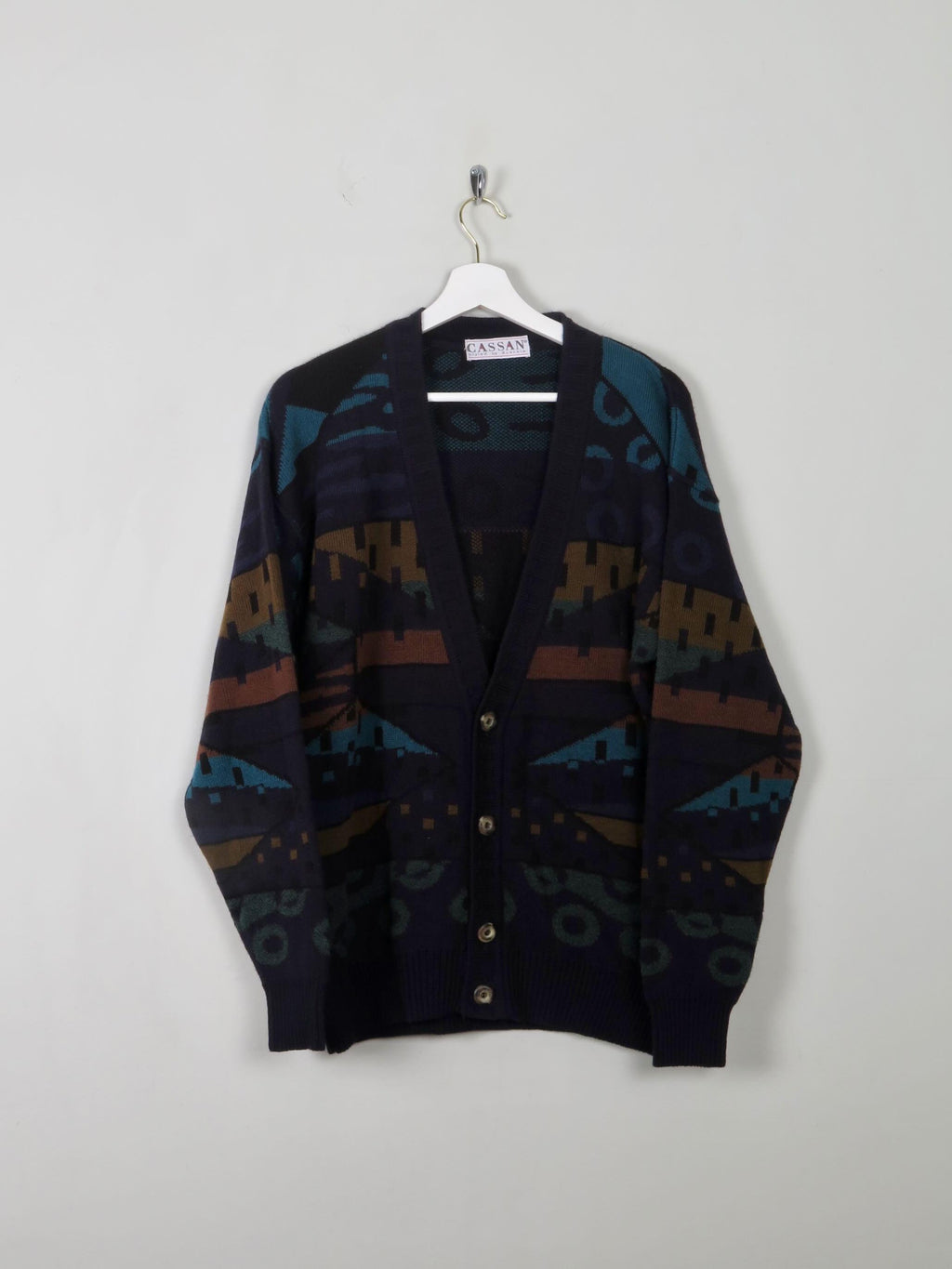 Men's Vintage Navy Printed Cardigan M - The Harlequin