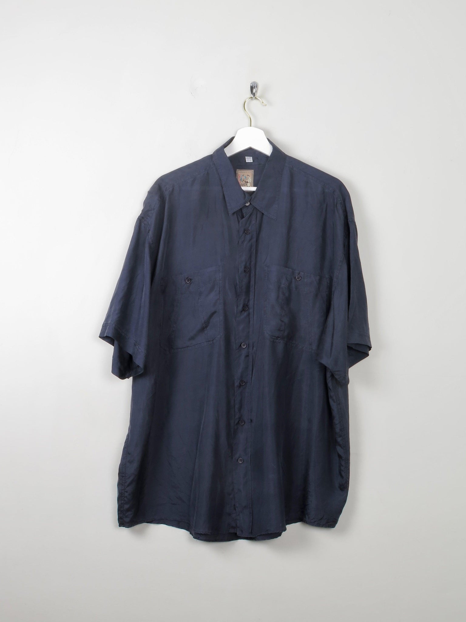 Men's Vintage Navy Silk Shirt XL - The Harlequin