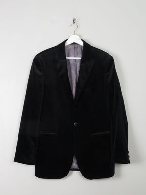 Men's Classic Vintage Navy Velvet Jacket With Print 38/S - The Harlequin