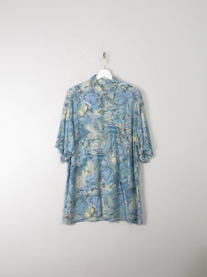 Men's Vintage Printed Blue Shirt L - The Harlequin